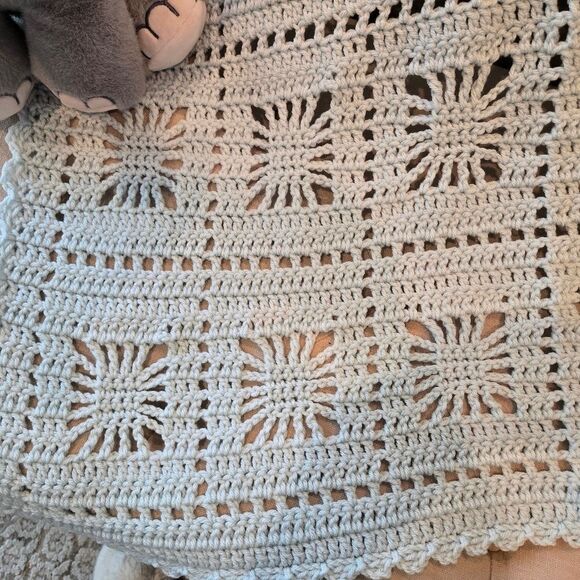 NEW ICE BLUE BABY BLANKET HAND-CROCHETED BY SELLER 37 X 35 INCHES - Picture 4 of 5
